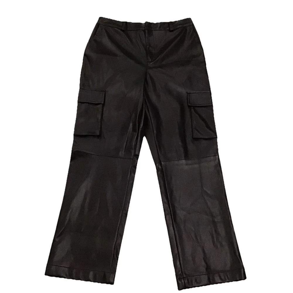APT 9 CARA SANTANA Pants Faux Leather Wide‎ Leg Cargo Modern Casual Women's 12